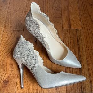 Shimmery Gold Doily Heels